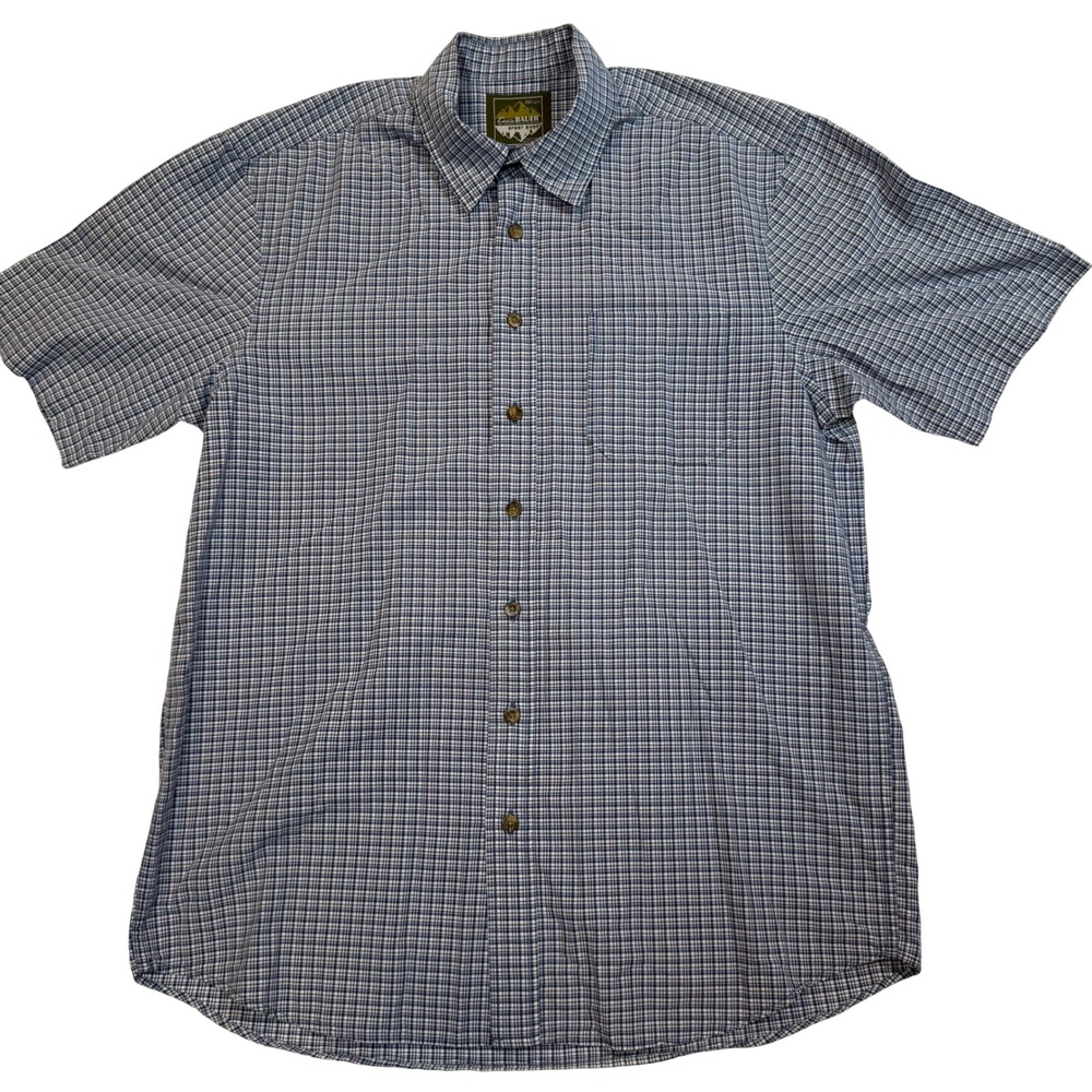 Eddie Bauer Sport Shop Mens Large Tall Blue Plaid Short Sleeve Button Shirt